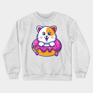 Cute baby cat with doughnut cartoon Crewneck Sweatshirt